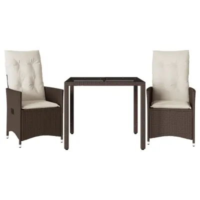 vidaXL Bistro garnitura 3-delna z blazinami rjav poli ratan