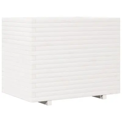 vidaXL Vrtno cvetlično korito belo 90x60x72,5 cm trdna borovina