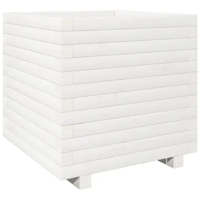 vidaXL Vrtno cvetlično korito belo 50x50x49,5 cm trdna borovina