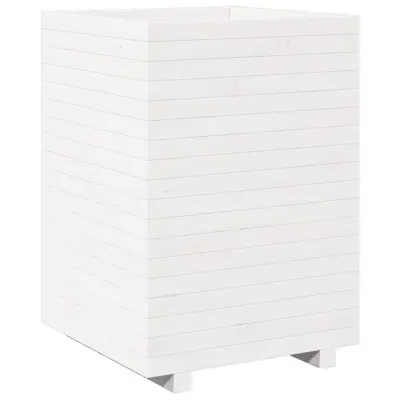 vidaXL Vrtno cvetlično korito belo 50x50x72,5 cm trdna borovina