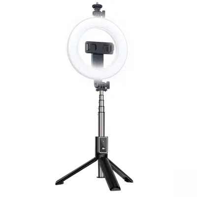 CP X2 LED 16 cm polnilna lučka za selfije z daljinskim upravljalnikom BT in ročajem + talno stojalo 20–90 cm + držalo za telefon