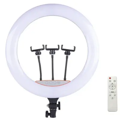 Elight SR18 46 cm LED svetlobni obroč s 3x držalom za pametni telefon + 220 V adapter + BT daljinski upravljalnik Črna