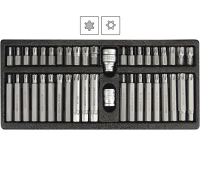YATO Torx nastavki (izvrtani) in Ribe (kvadratni Torxies), komplet 42 delov, za raglje 3/8 ''in 1/2'', Yato