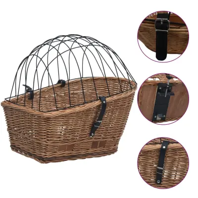 vidaXL Kolesarska košara s pokrovom 55x31x36 cm naravna vrba