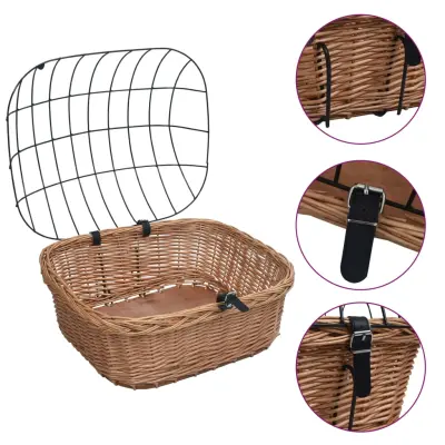 vidaXL Sprednja kolesarska košara s pokrovom 50x45x35 cm naravna vrba