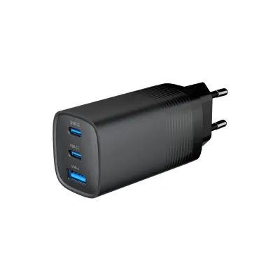 Polnilec Gembird 1x USB QC3.0, 2X USB-C PD 65W GaN črn