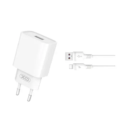 Polnilec za telefon XO CE02D QC 18W 1xUSB bel + USB-C kabel