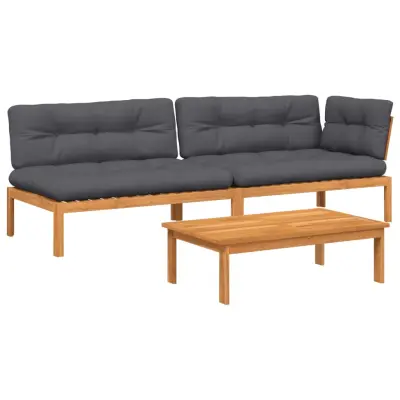 vidaXL Vrtna garnitura iz palet 3-delna z blazinami trden akacijev les