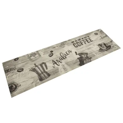 vidaXL Kuhinjska preproga pralna kavna tematika siva 45x150 cm žamet