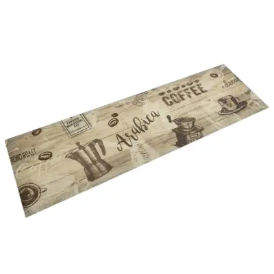 vidaXL Kuhinjska preproga pralna kavna tematika rjava 45x150 cm žamet