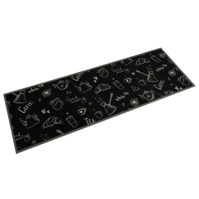 vidaXL Kuhinjska preproga pralna dobro jutro črna 60x180 cm žamet