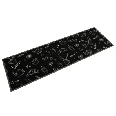 vidaXL Kuhinjska preproga pralna dobro jutro črna 45x150 cm žamet