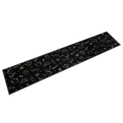 vidaXL Kuhinjska preproga pralna dobro jutro črna 60x300 cm žamet