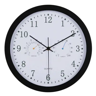 Tiha stenska ura s termometrom in higrometrom premera 30 cm Black