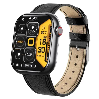Pametna ura s kisikom v krvi, krvnim tlakom, srčnim utripom Black/PUleatherwatchband
