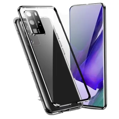 Magnetna dvostranska torbica za mobilni telefon iz kaljenega stekla Black  Samsung Galaxy S23