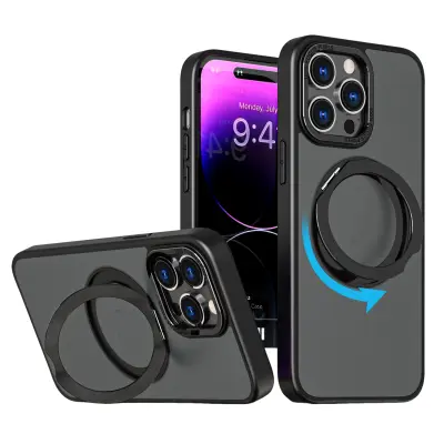 Magnetna zaščitna torbica za telefon z nevidnim stojalom za iPhone Black  iPhone 15 Pro