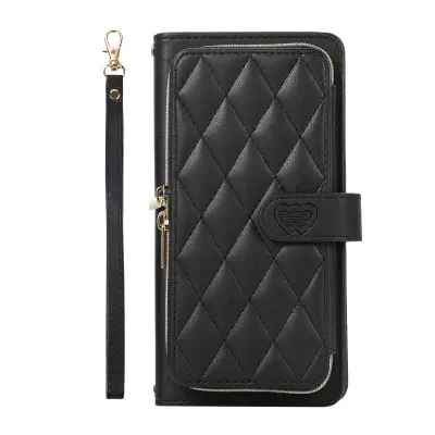 Preklopna torbica za telefon z zadrgo Etui denarnica z režo za kreditno kartico za Samsung Black  Samsung S21 Plus