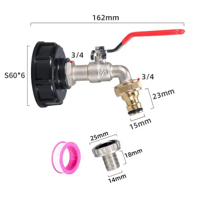 Dodatki za rezervoar IBC, 3/4-palčna ponikljana medeninasta pipa S60x6