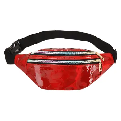 Mode Damen Herren Running Laser Gürteltasche, Wasserdichte PU Gürteltasche, 2 Fächer mit Reißverschluss, Verstellbarer Bund, Gürteltasche Unisex Erwac