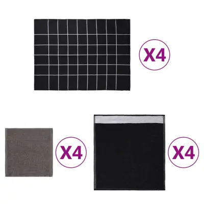 vidaXL Komplet brisač 12-delni črn bombaž