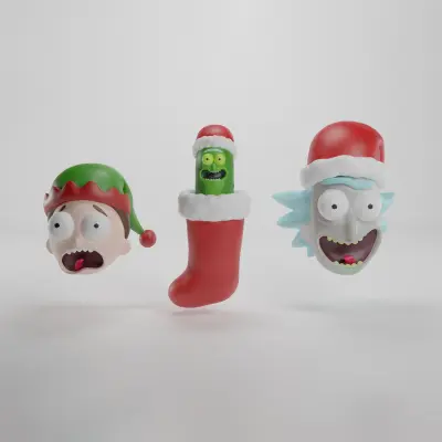 KOMPLET 3 BOŽIČNIH OKRASKOV RICK & MORTY-RICK, MORTY IN PICKLE RICK
