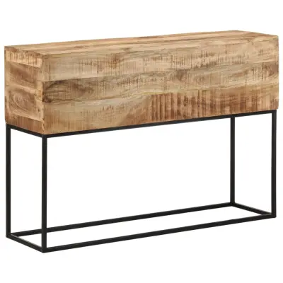 vidaXL Konzolna mizica 110x30x75 cm trd neobdelan mangov les in železo