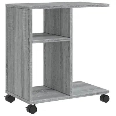 vidaXL Stranska mizica s kolesi siva sonoma 50x30x55 cm inžen. les