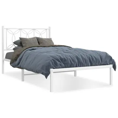 vidaXL Kovinski posteljni okvir z vzglavjem bel 107x203 cm