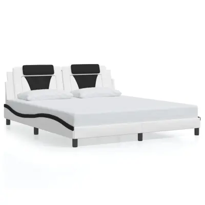vidaXL Posteljni okvir z vzglavjem bel in črn 180x200 cm umetno usnje