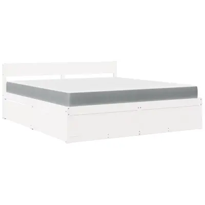 vidaXL Postelja s predali in vzmetnico bela 180x200 cm trdna borovina
