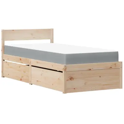 vidaXL Postelja s predali in vzmetnico 90x190 cm trdna borovina