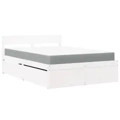 vidaXL Postelja s predali in vzmetnico bela 140x190 cm trdna borovina