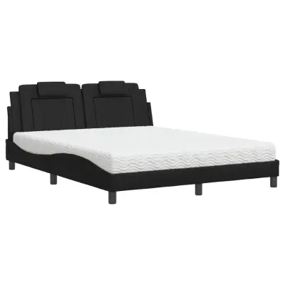 vidaXL Postelja z vzmetnico črna 160x200 cm umetno usnje