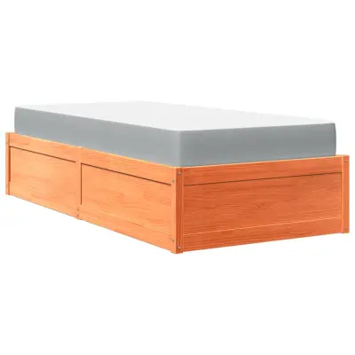 vidaXL Postelja z vzmetnico voščeno rjava 90x190 cm trdna borovina