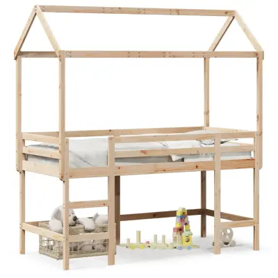 vidaXL Posteljni okvir z lestvijo in streho 90x190 cm borovina