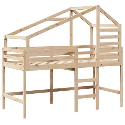 vidaXL Posteljni okvir z lestvijo in streho 90x190 cm borovina
