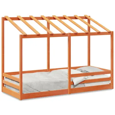 vidaXL Otroška postelja s streho voščeno rjava 90x190 cm borovina