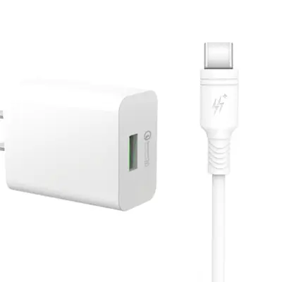 DCO U18 18W USB vtič Fast Adaptive Charger + USB-C 1m kabel Samsung Xiaomi Huawei Oppo bela