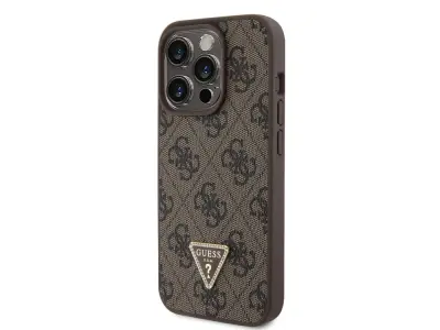 Guess, Trdo ohišje za Apple iPhone 15 Pro Triangle Strass 4G, Rjava