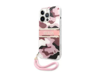 Guess, Ohišje za Apple iPhone 13 Pro Camo z najlonskim trakom, Roza