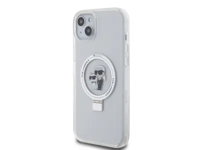 Karl Lagerfeld, Magsafe ohišje za Apple iPhone 15 TPU Ring Stand Karl et Choupette, Prozorno