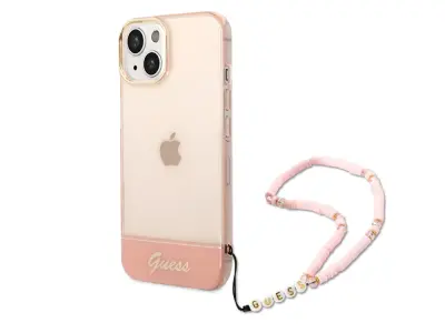 Guess, Ohišje za Apple iPhone 14 Barve s trakom z biseri, Roza