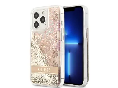 Guess, Apple iPhone 14 Pro Cvetli?na lupina s plavajo?imi bleš?icami, Zlata