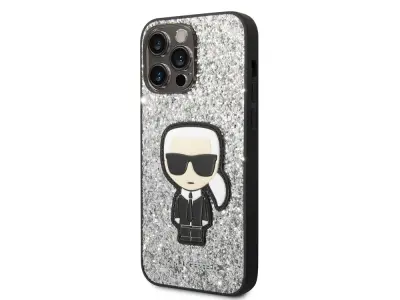 Karl Lagerfeld, Trdo ohišje za Apple iPhone 14 Pro Max Glitter Flakes Ikonik, Srebrna
