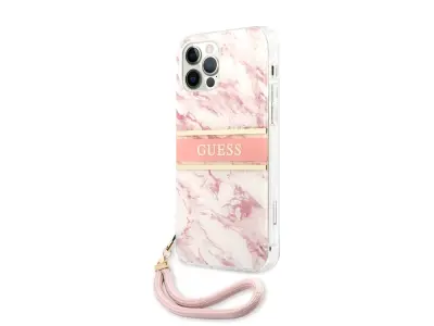 Guess, Trdo ohišje za Apple iPhone 12 / 12 Pro Marble Strap, Roza