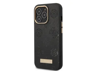 Guess, Magsafe ohišje za Apple iPhone 13 Pro PU Peony Metal Plate, ?rna
