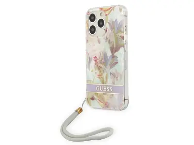 Guess, Ohišje za Apple iPhone 13 Pro Flowers z najlonskim trakom, Lavanda