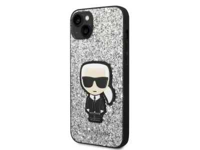 Karl Lagerfeld, Trdo ohišje za Apple iPhone 14 Plus Glitter Flakes Ikonik, Srebrna
