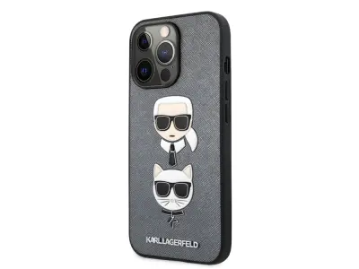 Karl Lagerfeld, Ohišje za Apple iPhone 13 Pro Saffiano Karl & Choupette, Siva